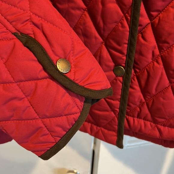 Gorgeous LANDS END Quilted, Snap Jacket -Cranberry Color, Brown Trim & POCKETS!! - Picture 6 of 12
